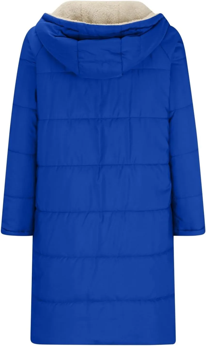 Womens Winter Coats Long Sherpa Fleece Lined Reversible Jacket Warm Faux Fur Coat Zip Up Quilted Outerwear with Hood