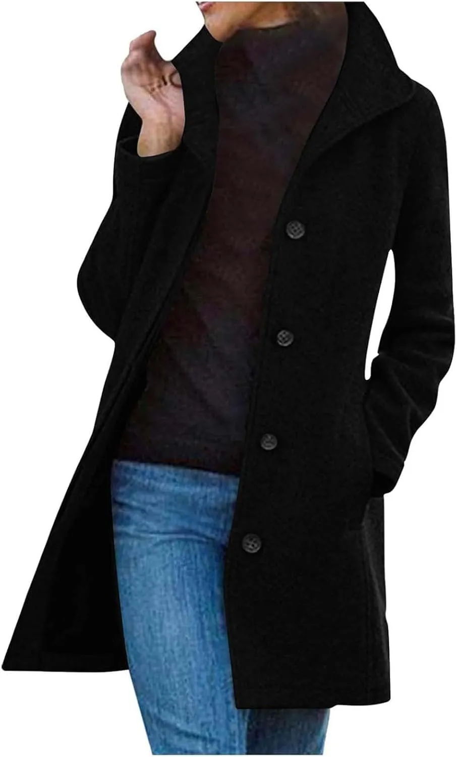 Women's Winter Double Breasted Wool Coat Long Sleeve Notch Lapel Long Trench Coat Retro Casual Jacket Outwear