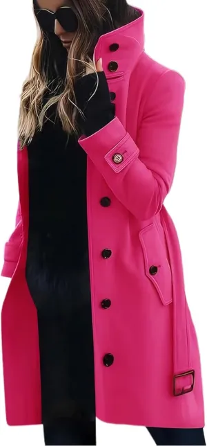 Women's Winter Warm Outerwear Overcoat Collar Mid-thigh A-line Single Breasted Overcoat Work Office Pea Coats