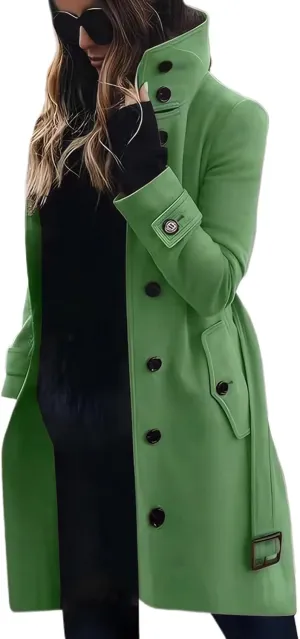 Women's Winter Warm Outerwear Overcoat Collar Mid-thigh A-line Single Breasted Overcoat Work Office Pea Coats