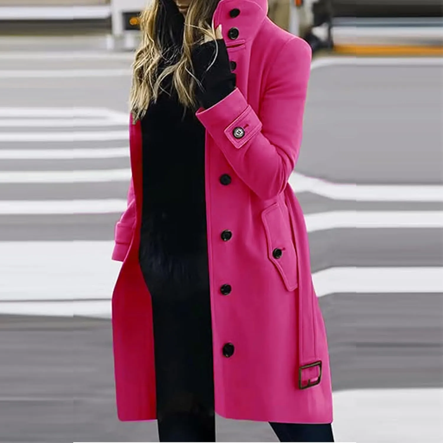 Women's Winter Warm Outerwear Overcoat Collar Mid-thigh A-line Single Breasted Overcoat Work Office Pea Coats