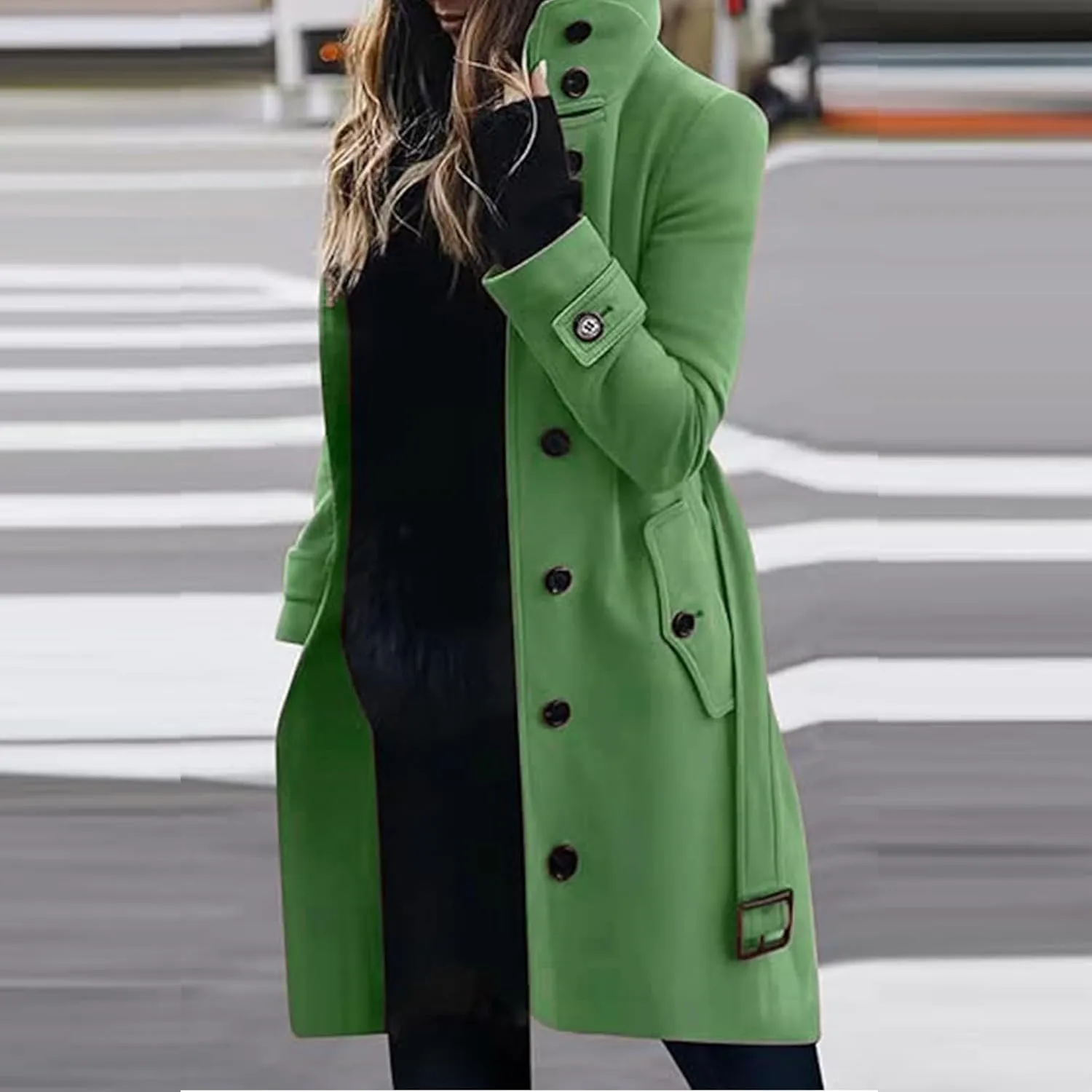 Women's Winter Warm Outerwear Overcoat Collar Mid-thigh A-line Single Breasted Overcoat Work Office Pea Coats