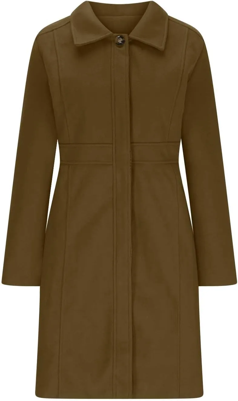 Womens Winter Wool Coats Elegant Single Breasted Long Trench Coat Midi Length Peacoat Bussiness Jacket With Pockets