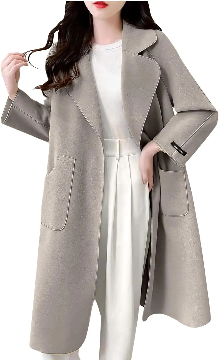 Womens Winter Wool Coats Elegant Single Breasted Long Trench Coat Midi Length Peacoat Bussiness Jacket With Pockets