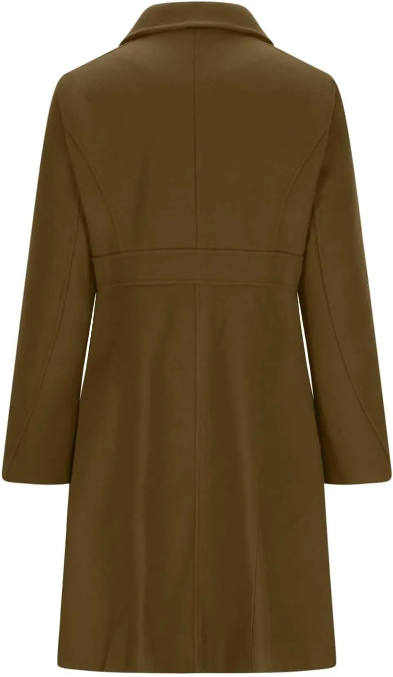 Womens Winter Wool Coats Elegant Single Breasted Long Trench Coat Midi Length Peacoat Bussiness Jacket With Pockets