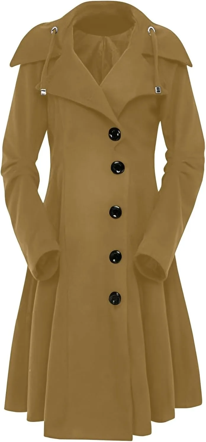 Women's Wool & Pea Coats Breasted Pea Coat for Women 2024 Trench Long Parkas