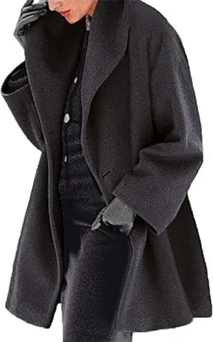 Womens Wool Blend Coat Single Breasted Trench Jackets with Hood Winter Casual Shawl Collar Overcoat Outerwear