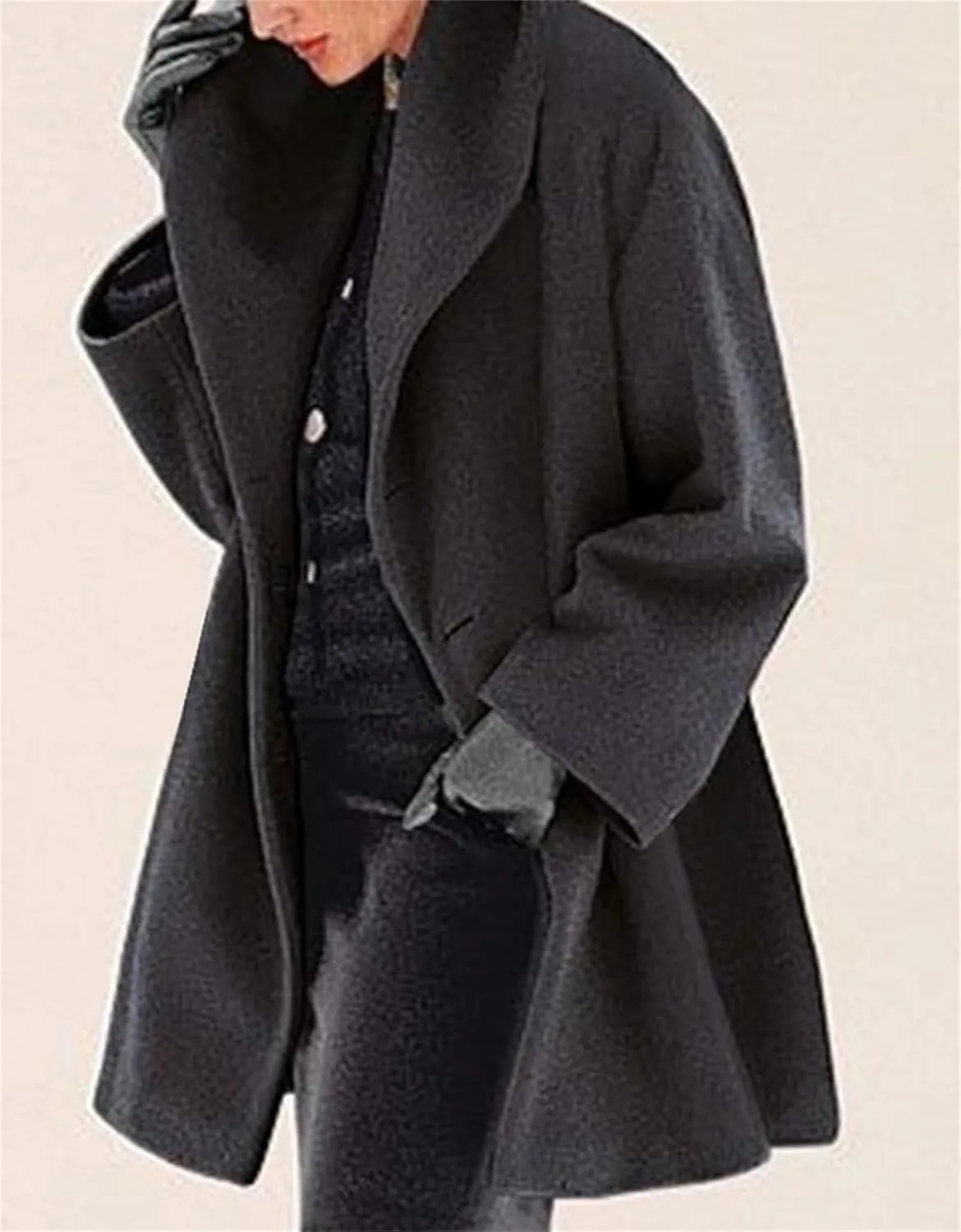 Womens Wool Blend Coat Single Breasted Trench Jackets with Hood Winter Casual Shawl Collar Overcoat Outerwear