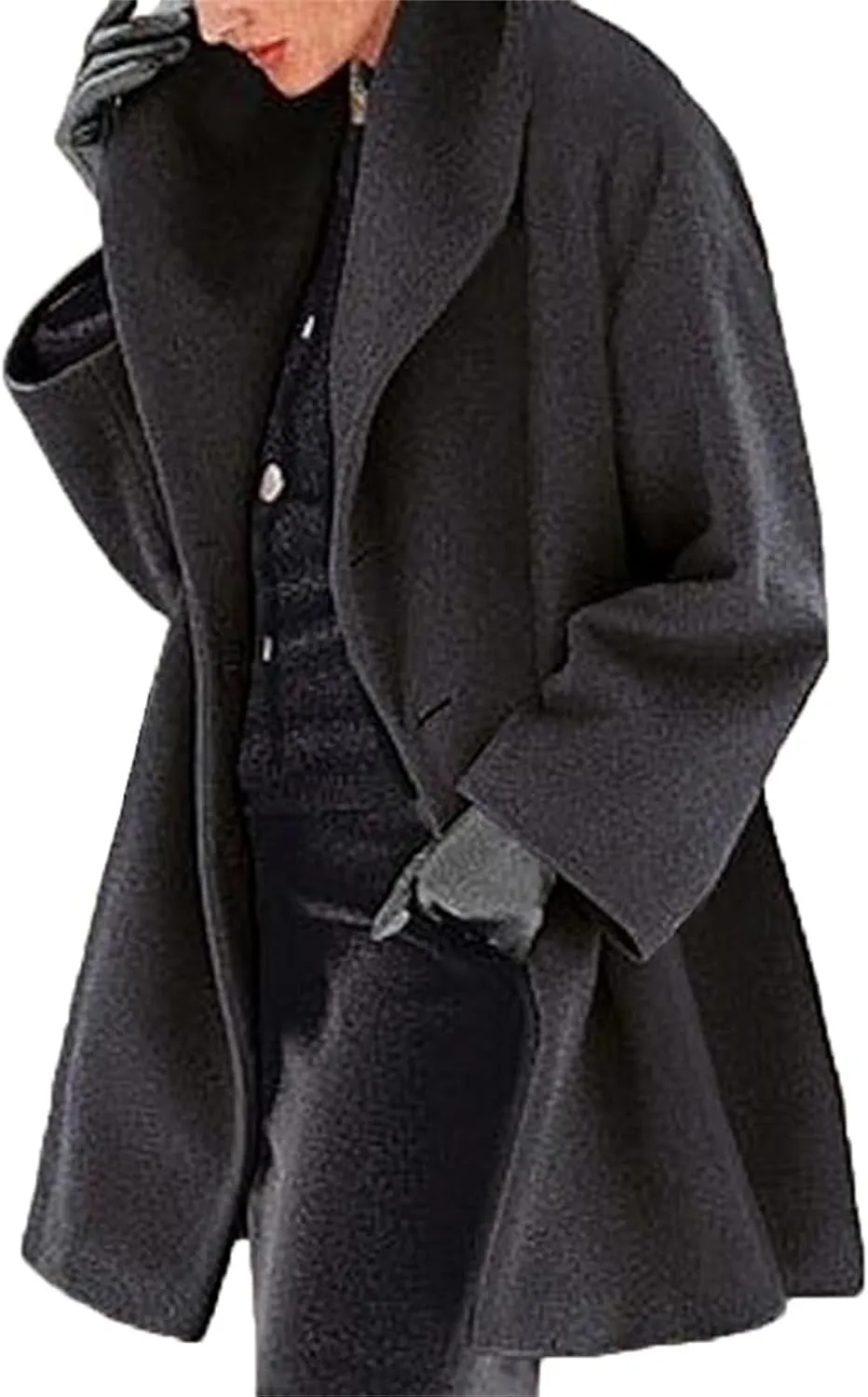 Womens Wool Blend Coat Single Breasted Trench Jackets with Hood Winter Casual Shawl Collar Overcoat Outerwear