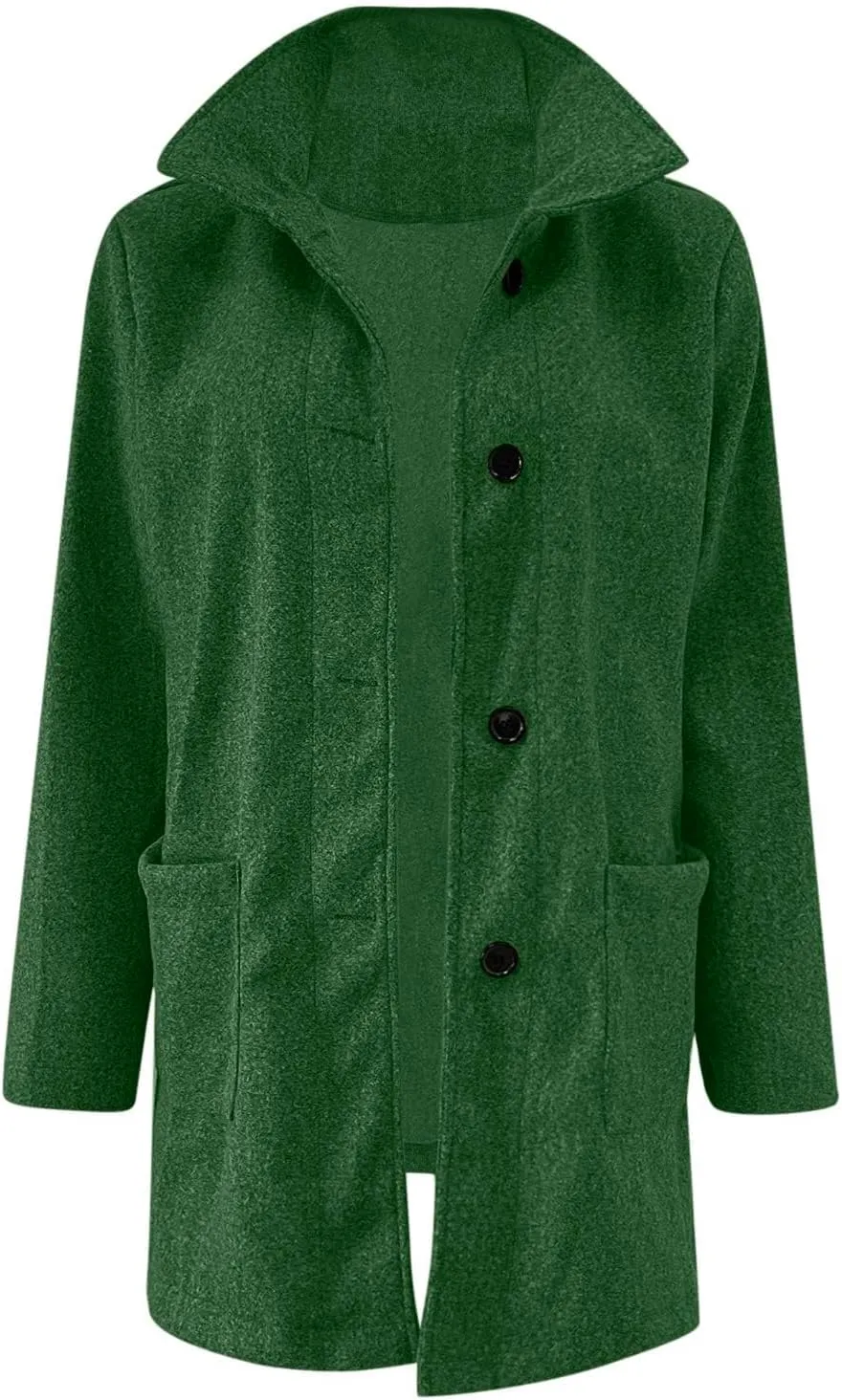 Womens Wool Blend Trench Coat Lightweight Button Down Open Front Pea Coat Cozy Warm Stand Collar Outerwear with Pocket
