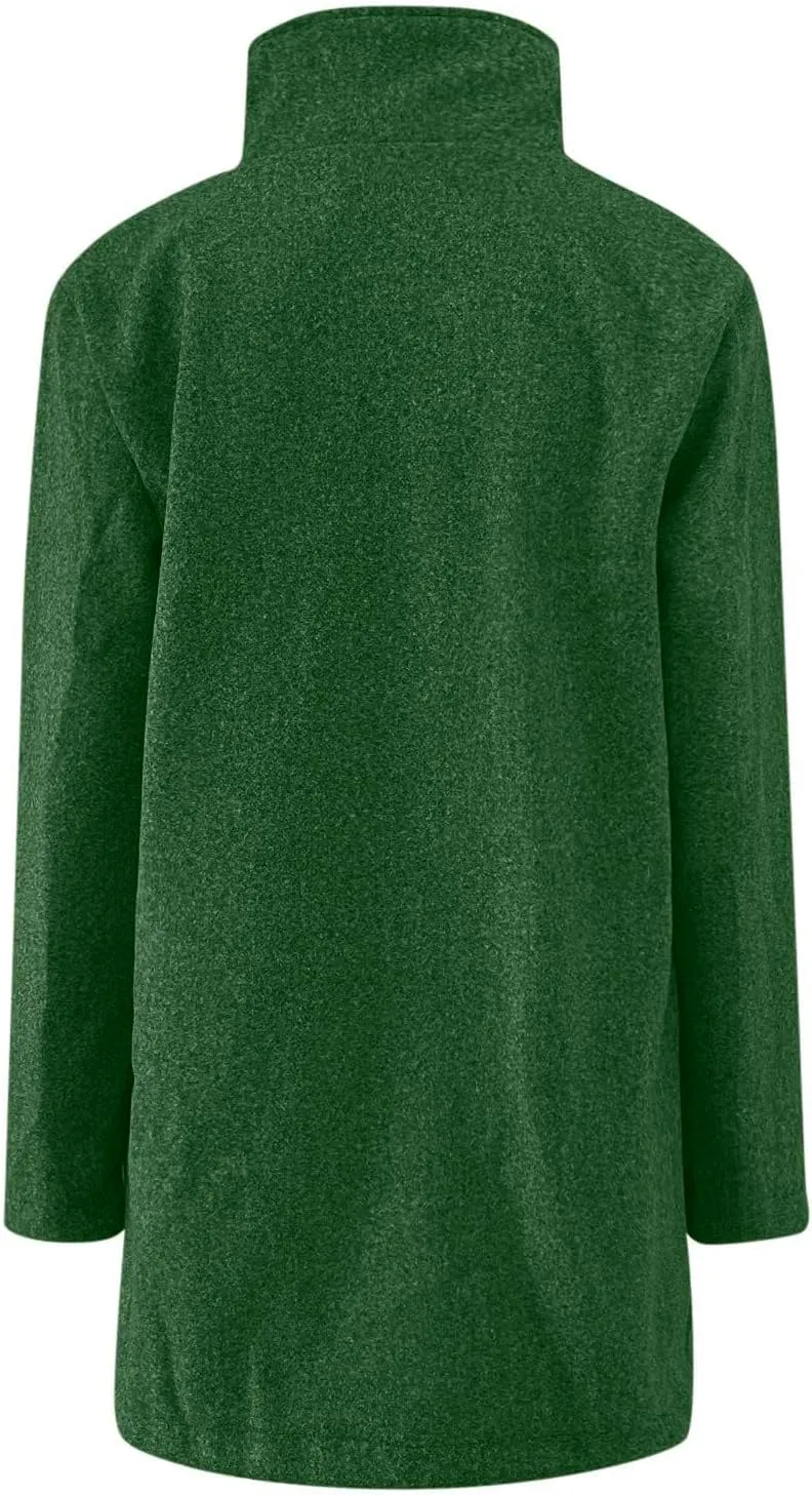 Womens Wool Blend Trench Coat Lightweight Button Down Open Front Pea Coat Cozy Warm Stand Collar Outerwear with Pocket