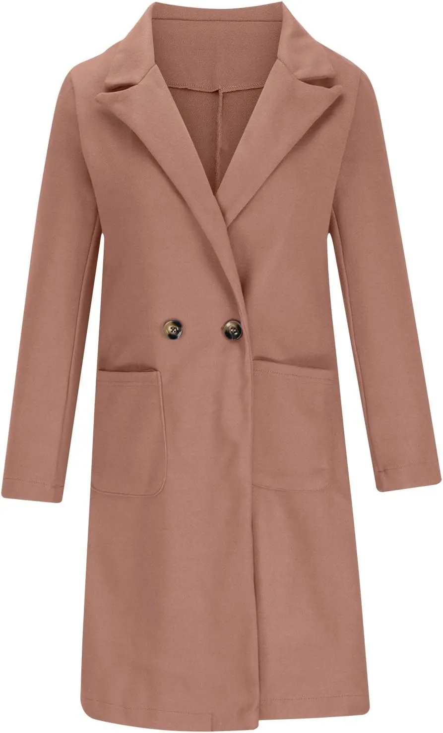 Women's Wool Blend Trench Coat Winter Jackets Mid Long Pea Coats Dressy Casual Double Breasted Overcoat with Pockets