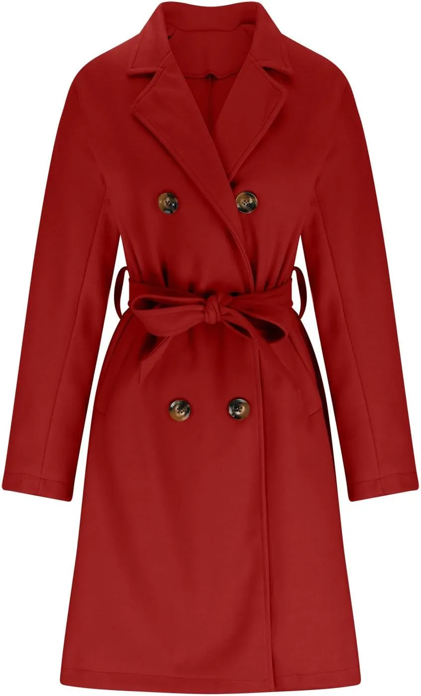 Womens Wool Trench Coat Notched Collar Double-Breast Oversized Pea Coats Thicken Warm Winter Overcoats Jackets