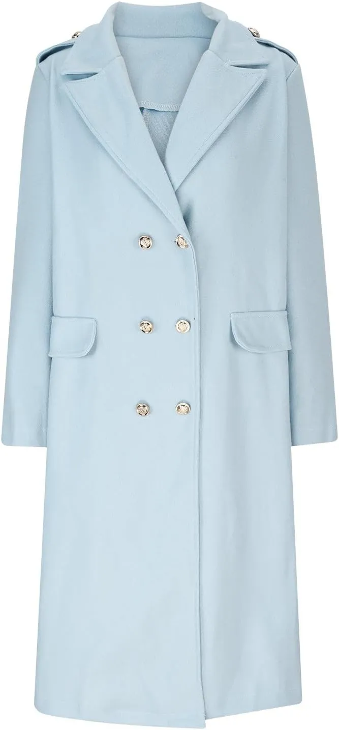 Wool Blend Trench Coat for Women Mid Long Length Office Overcoat Elegant Lapel Collar Belted Pea Coats With Pockets