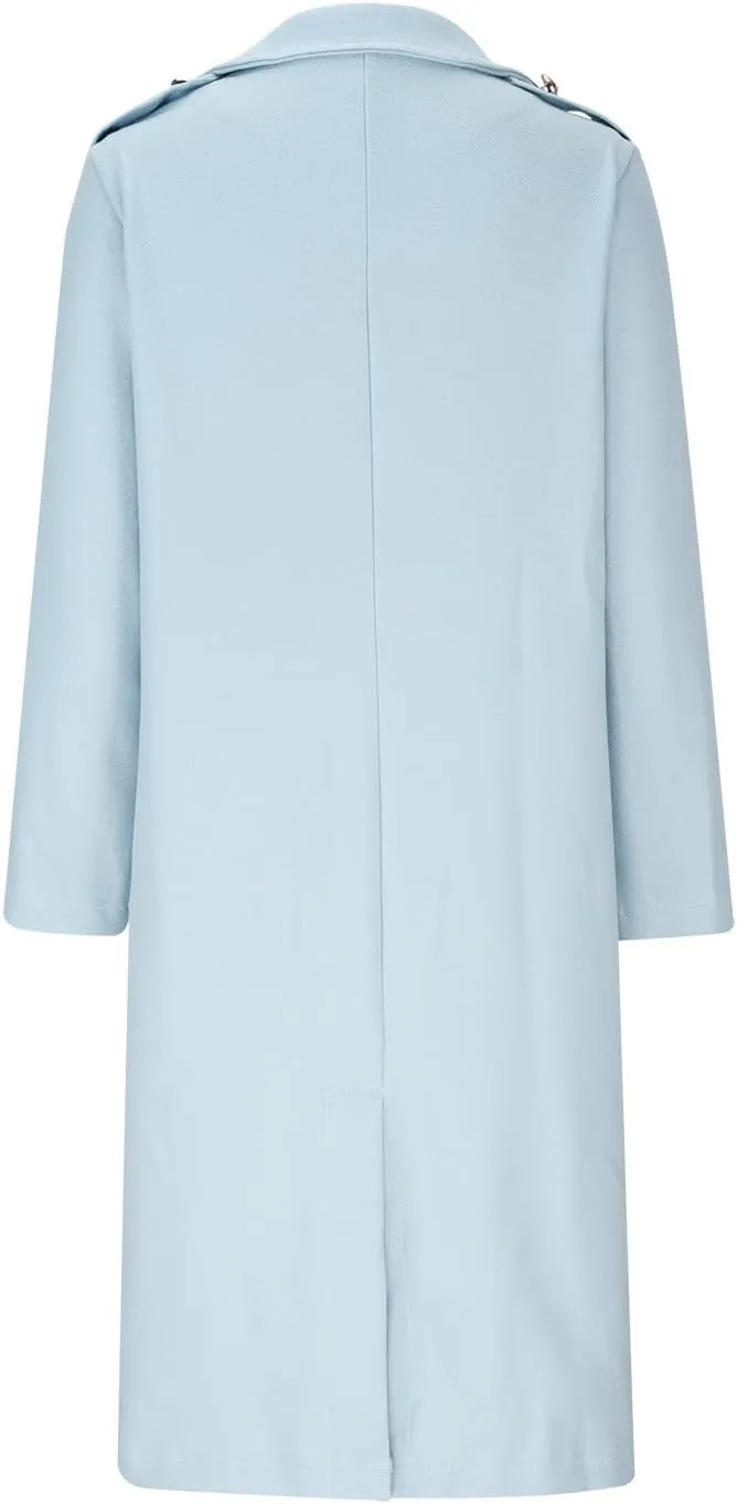 Wool Blend Trench Coat for Women Mid Long Length Office Overcoat Elegant Lapel Collar Belted Pea Coats With Pockets