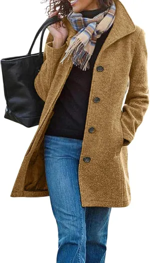 Wool Coats for Women Thicken Trench Coat Mid Long Stand Collar Single Breasted Pea Coat Winter Overcoat Outerwear