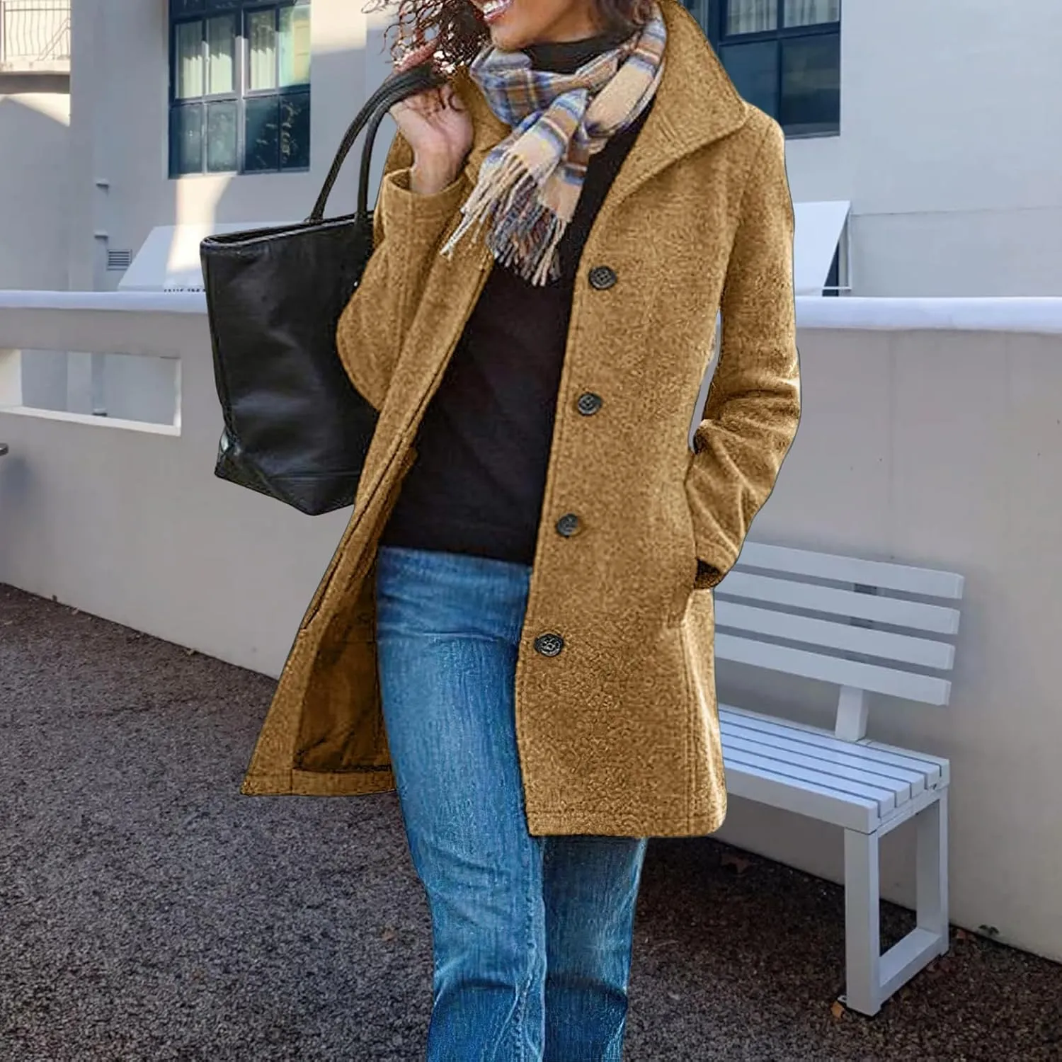 Wool Coats for Women Thicken Trench Coat Mid Long Stand Collar Single Breasted Pea Coat Winter Overcoat Outerwear