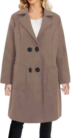 Wool Coats for Women Winter Oversize Lapel Collar Peacoats Double Breasted Long Sleeve Warm Trench Coat With Pockets
