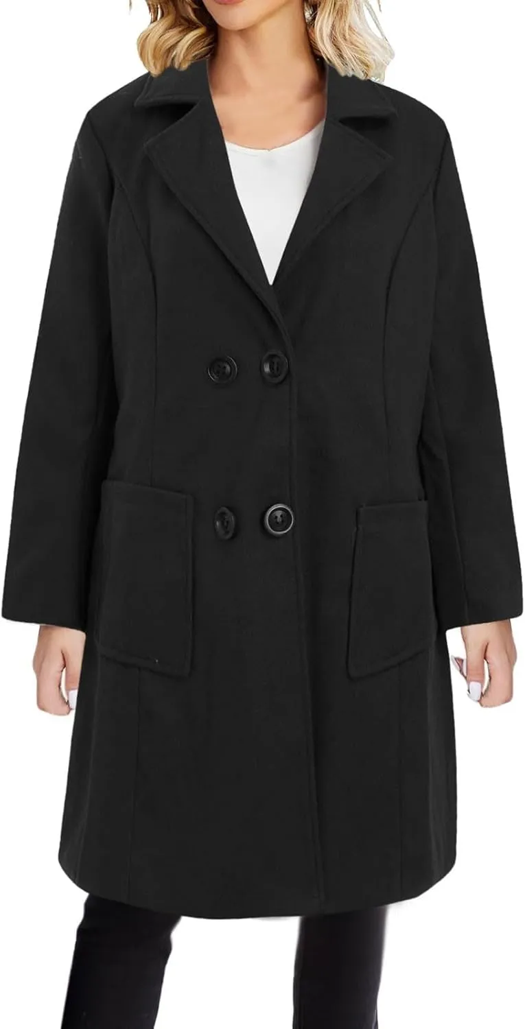 Wool Coats for Women Winter Oversize Lapel Collar Peacoats Double Breasted Long Sleeve Warm Trench Coat With Pockets
