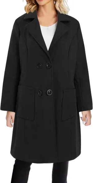 Wool Coats for Women Winter Oversize Lapel Collar Peacoats Double Breasted Long Sleeve Warm Trench Coat With Pockets
