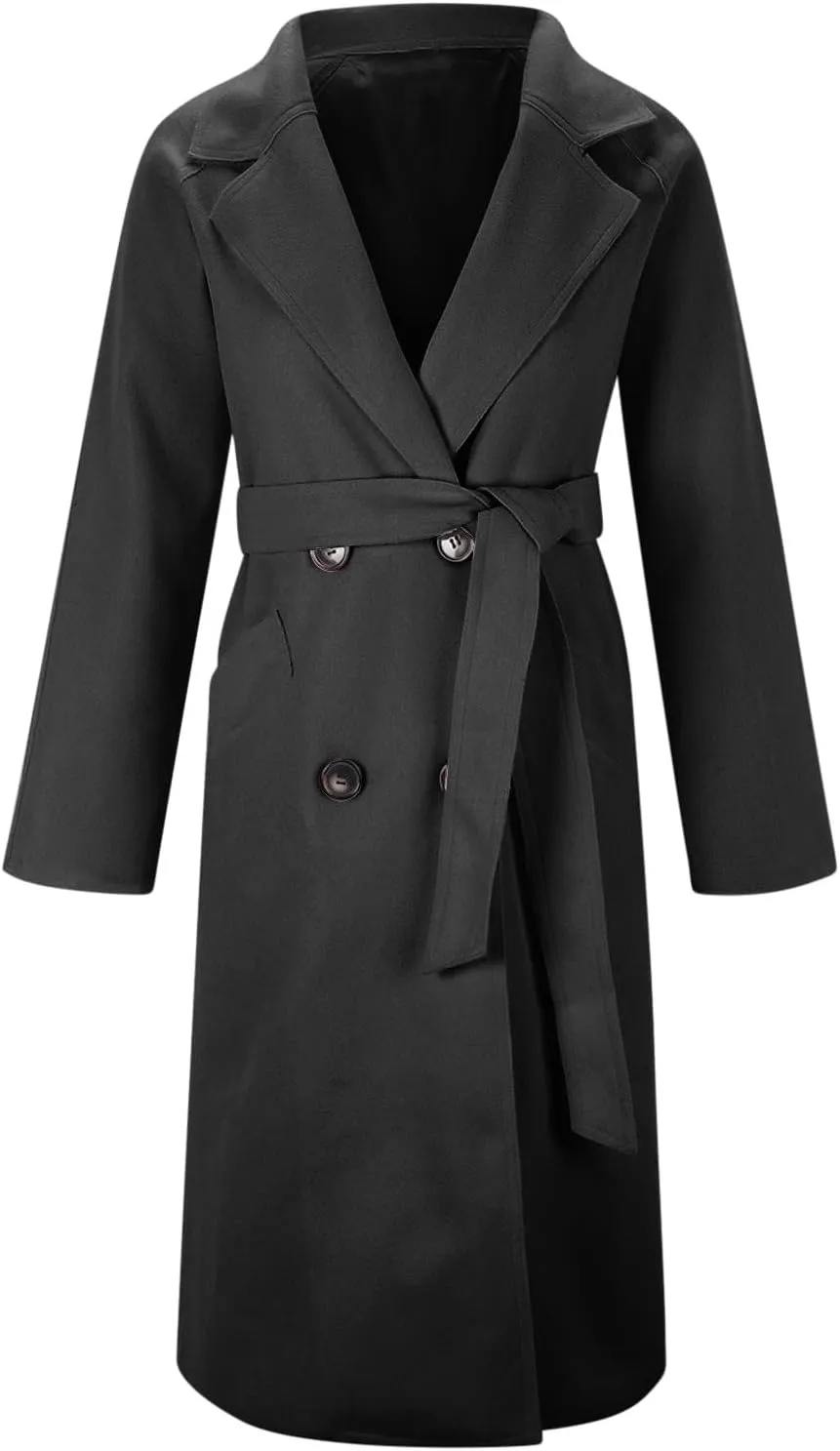 Wool Trench Coat for Women Double-Breasted Casual Work Office Jackets Winter Warm Mid-Long Overcoat With Belt