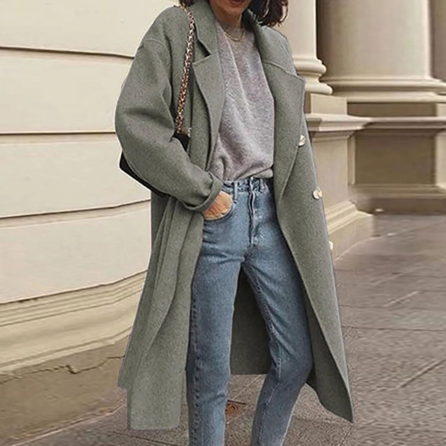 Wool Trench Coat for Women Oversized Notched Collar Single Breast Trench Coat Thicken Warm Winter Pea Coat Jackets