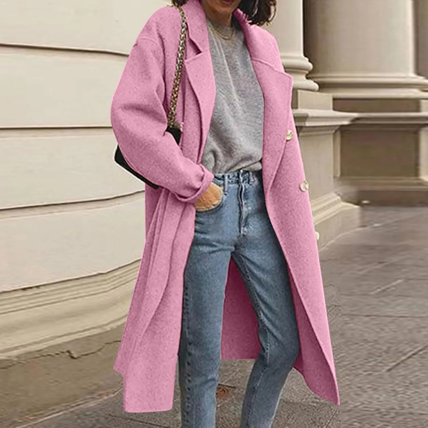 Wool Trench Coat for Women Oversized Notched Collar Single Breast Trench Coat Thicken Warm Winter Pea Coat Jackets