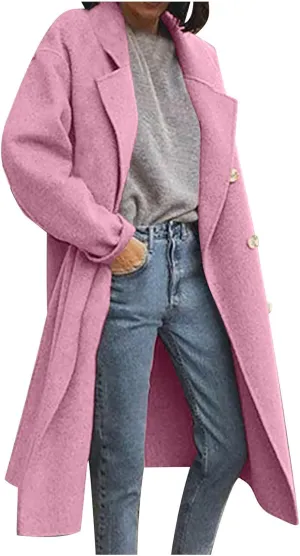 Wool Trench Coat for Women Oversized Notched Collar Single Breast Trench Coat Thicken Warm Winter Pea Coat Jackets