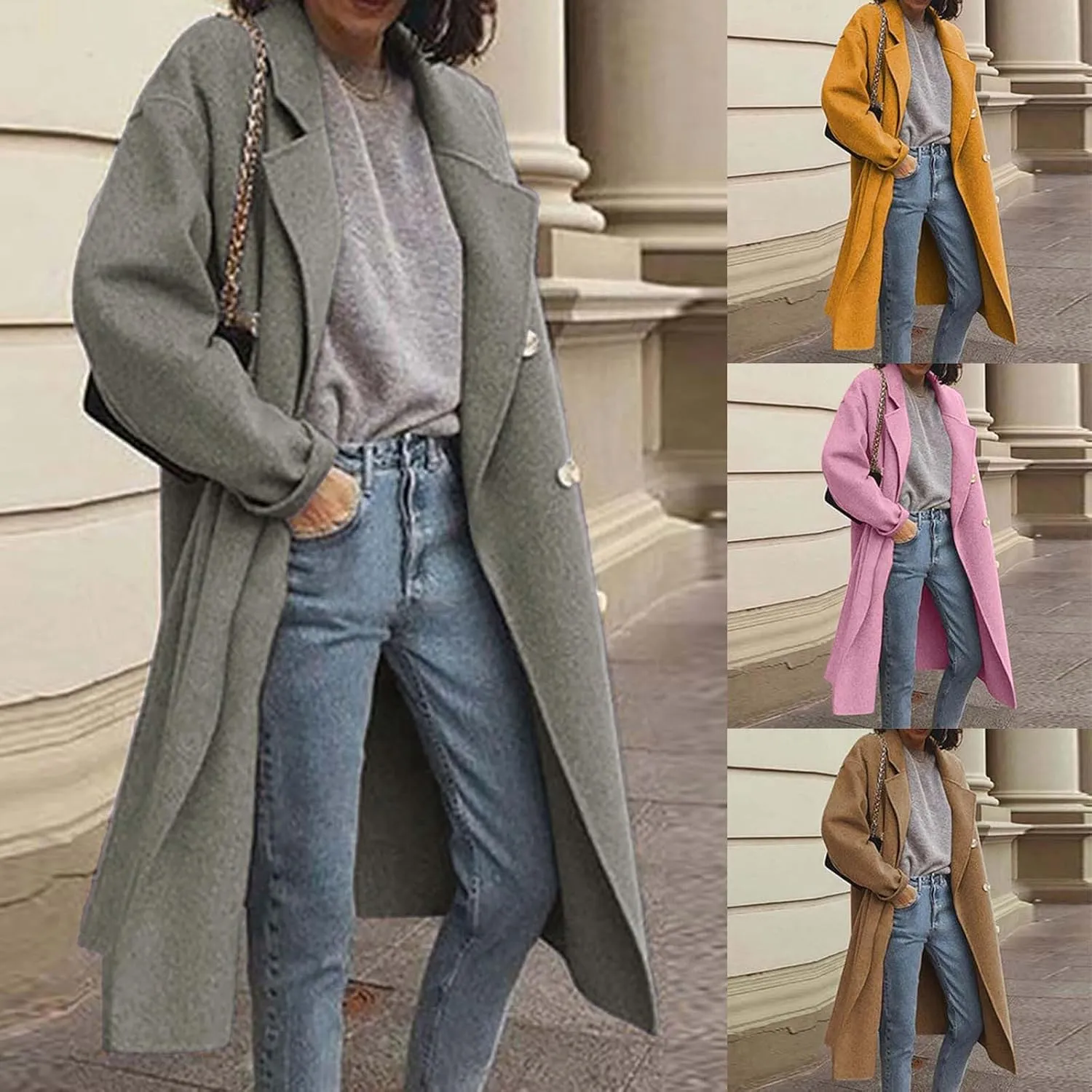Wool Trench Coat for Women Oversized Notched Collar Single Breast Trench Coat Thicken Warm Winter Pea Coat Jackets