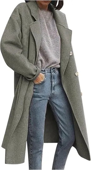 Wool Trench Coat for Women Oversized Notched Collar Single Breast Trench Coat Thicken Warm Winter Pea Coat Jackets