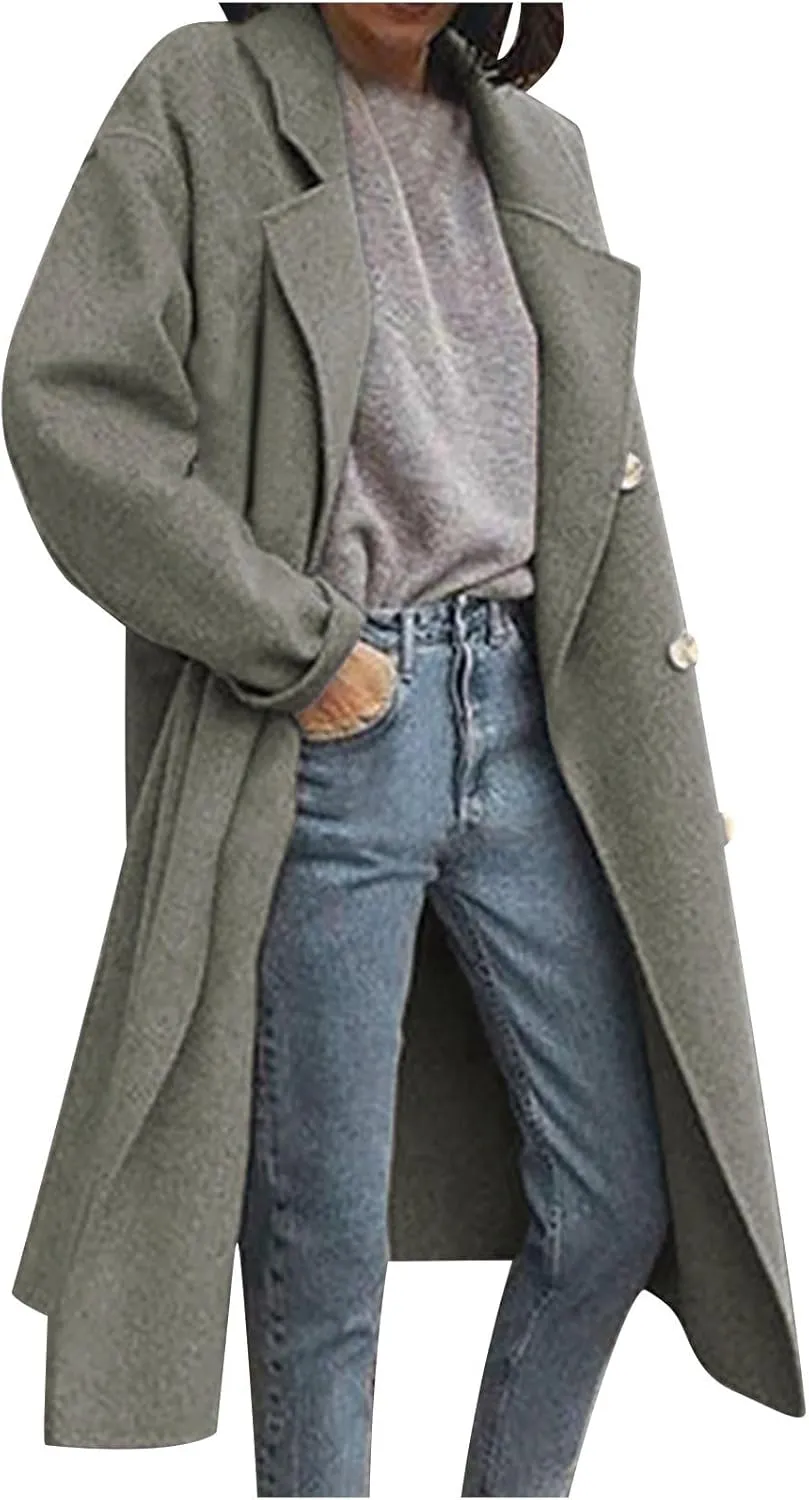 Wool Trench Coat for Women Oversized Notched Collar Single Breast Trench Coat Thicken Warm Winter Pea Coat Jackets