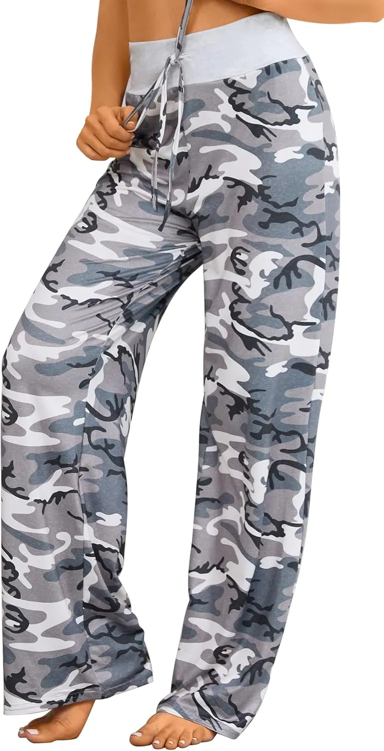 X-Image Women's Comfy Pajama Lounge Pants Floral Print Drawstring Jogger Wide Leg Athletic Pants