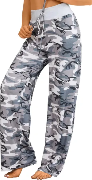 X-Image Women's Comfy Pajama Lounge Pants Floral Print Drawstring Jogger Wide Leg Athletic Pants