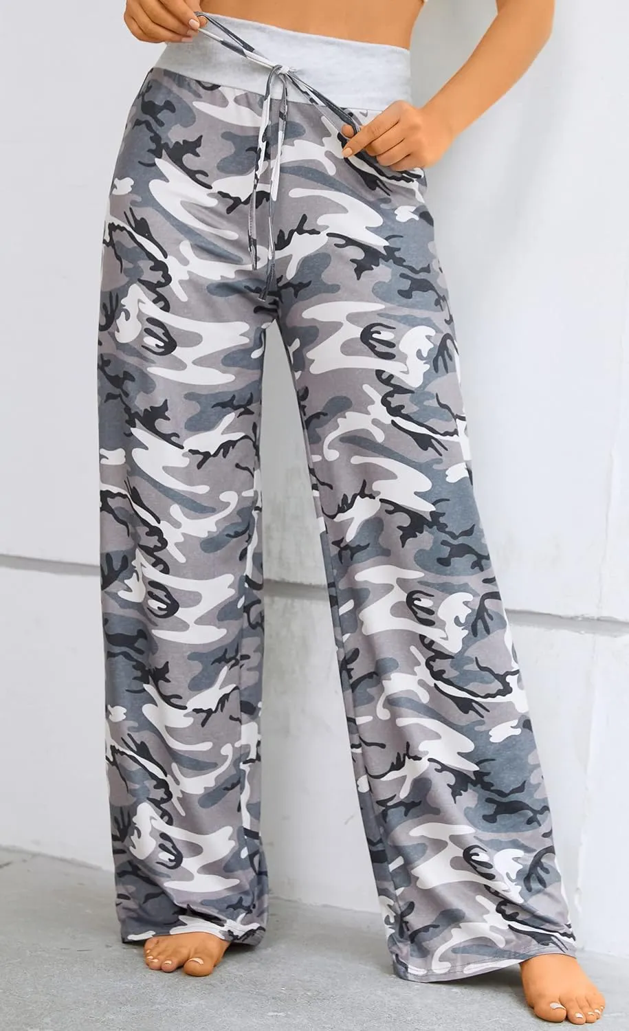 X-Image Women's Comfy Pajama Lounge Pants Floral Print Drawstring Jogger Wide Leg Athletic Pants