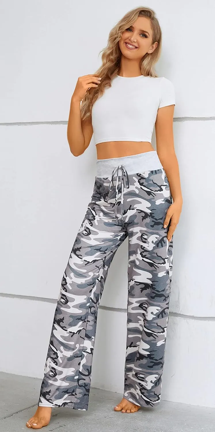X-Image Women's Comfy Pajama Lounge Pants Floral Print Drawstring Jogger Wide Leg Athletic Pants