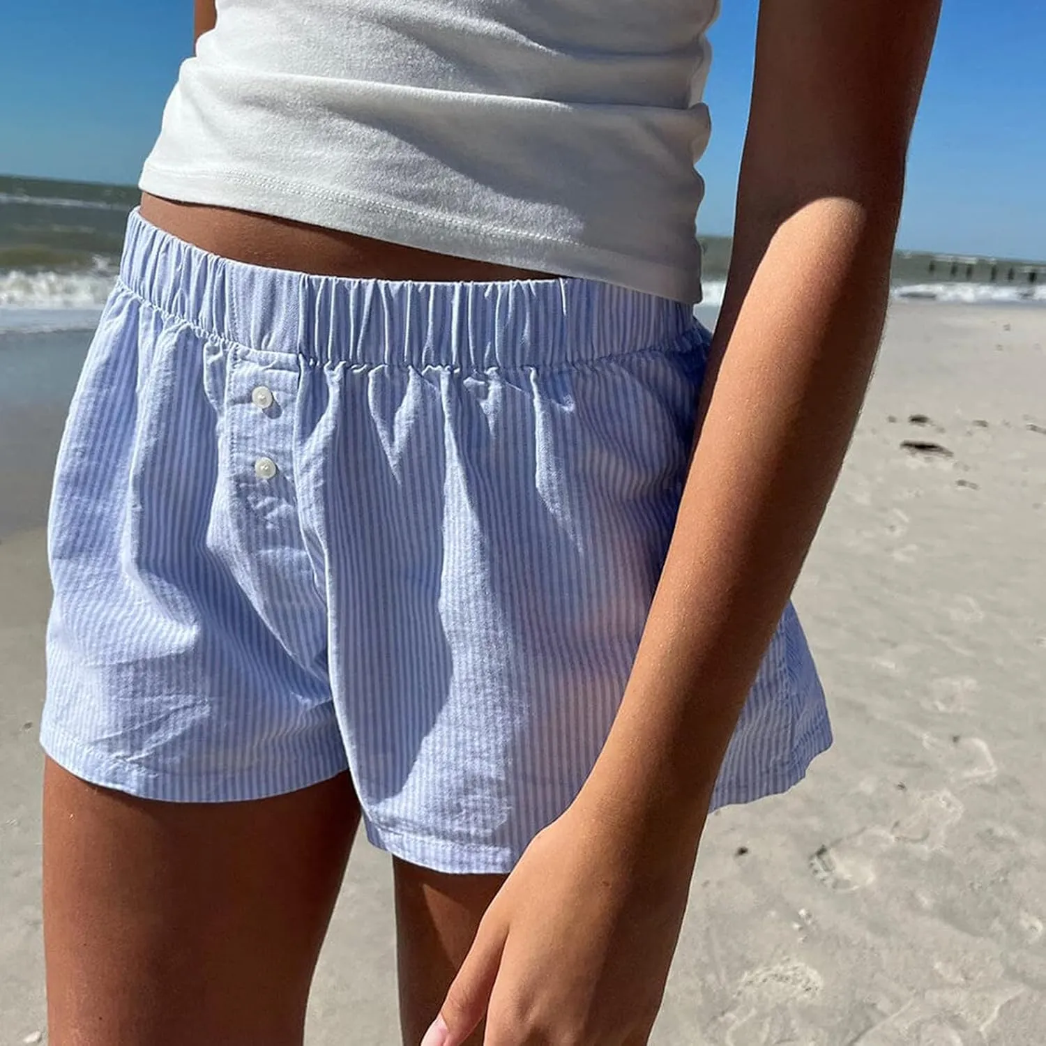 Y2k Cute Lounge Shorts for Women Plaid Print Sleep Shorts Elastic Waist Button Front Pajama Shorts Bottoms