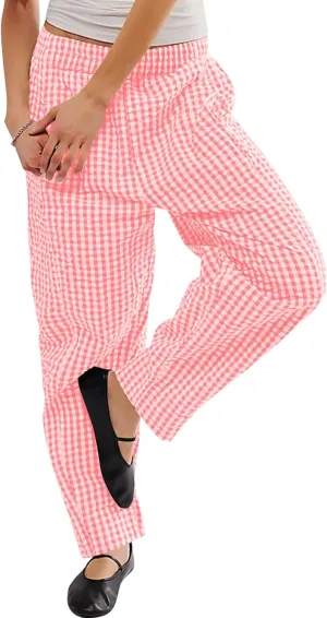 YKR Plaid Pants for Women Gingham Lounge Wide Leg Low Waist Pajama Pants Elastic Waist Trousers with Pocket