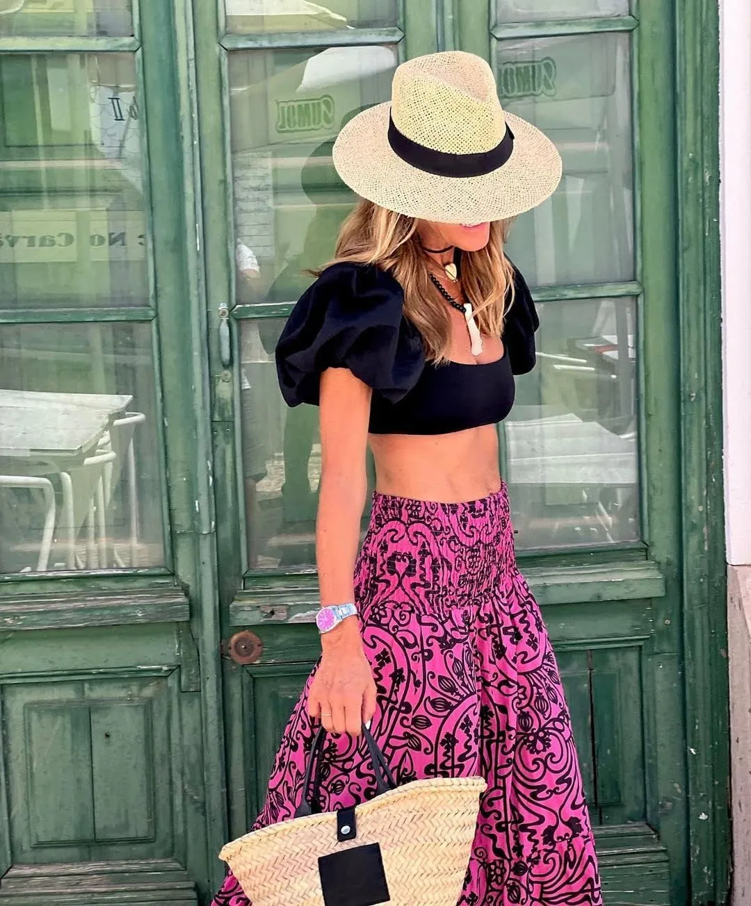yoeasy Women Boho Floral High Elastic Waist A Line Long Skirt Summer Pleated Hem Maxi Skirts