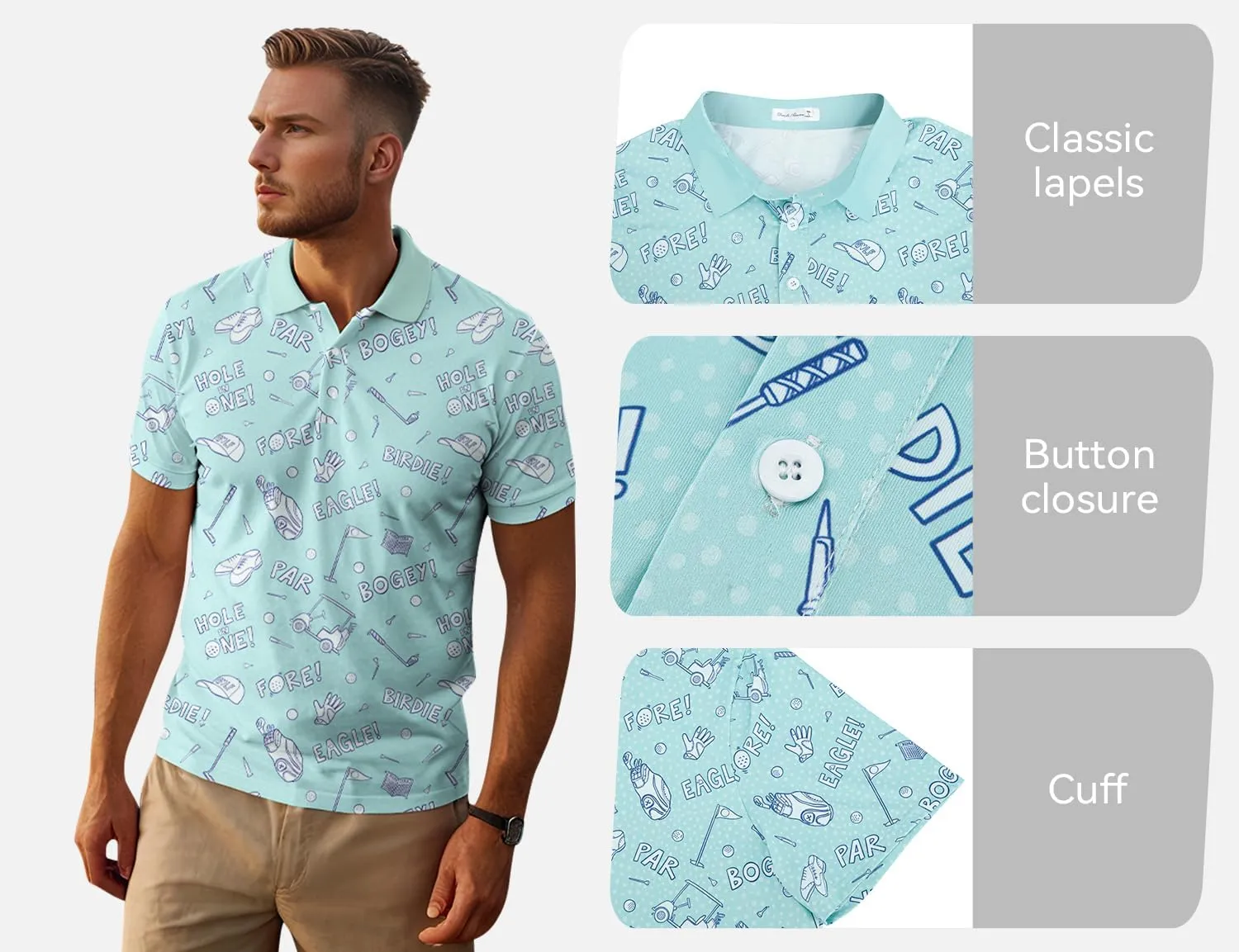 Yoimira Funny Golf Shirts for Mens Polo Shirt Quick Dry Moisture Wicking 4-Way Stretch Fit Short Sleeve for Casual