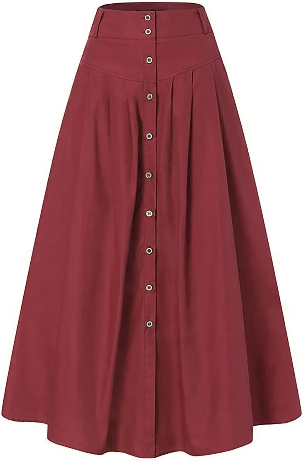 YOLAI Women's Casual Loose Solid Color Skirt A Line High Waist Skirt with Pocket Buttons Maxi Skirt