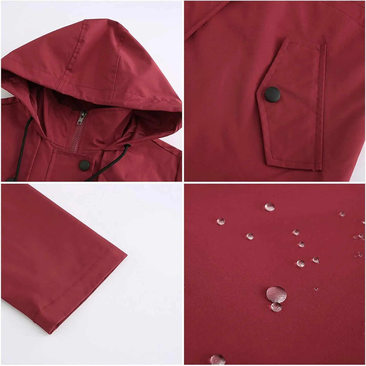 YRAETENM Rain Jacket Women Lightweight Waterproof Trench Coat Active Outdoor Hooded Windbreaker Casual Raincoat with Pockets
