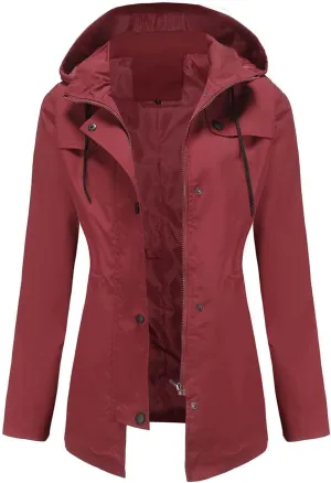 YRAETENM Rain Jacket Women Lightweight Waterproof Trench Coat Active Outdoor Hooded Windbreaker Casual Raincoat with Pockets