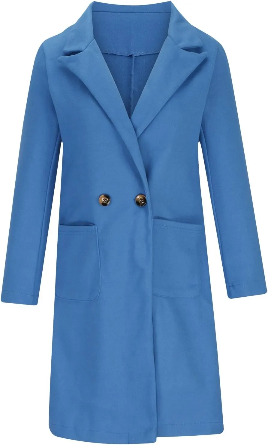 YRAETENM Trench Coat Women Double Breasted Winter Wool Blend Coats Casual Notch Lapel Midi Long Warm Pea Coat Long Jackets