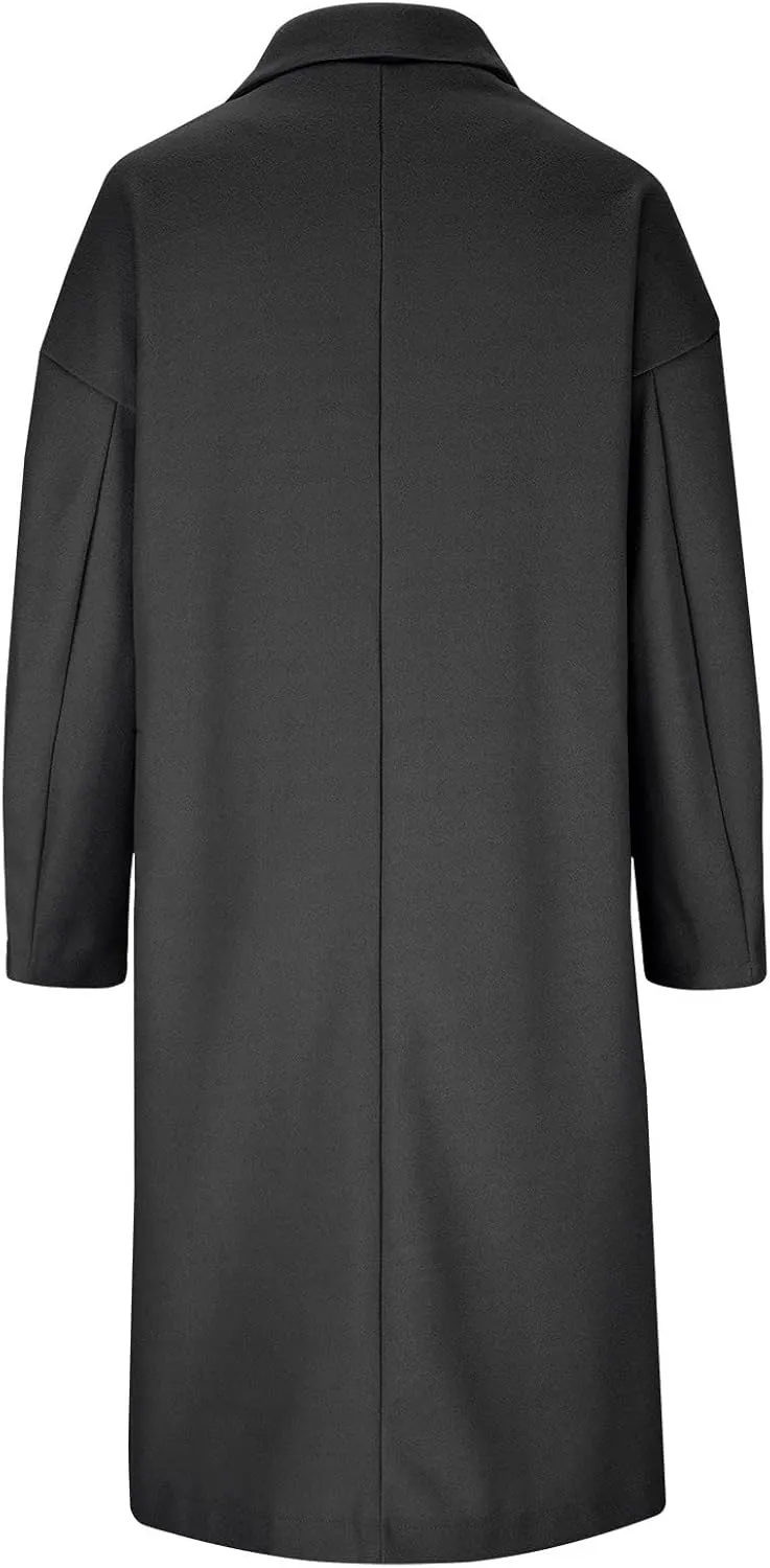 YRAETENM Trench Coat Women Winter Notched Lapel Double Breasted Jackets Casual Classic Long Pea Coat Wool Blend Overcoats