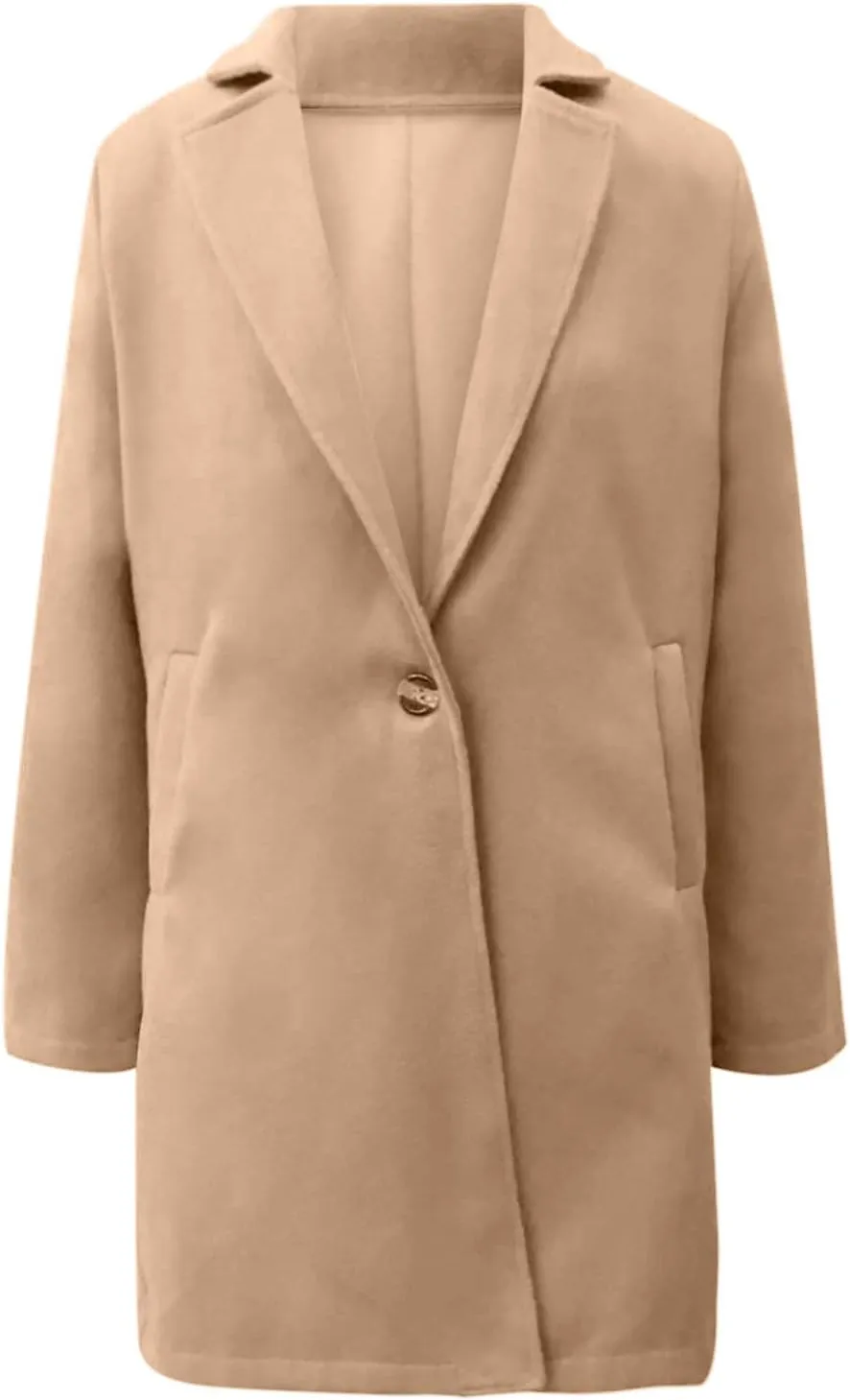 YRAETENM Trench Coats for Women Chic Notch Lapel One Button Mid Long Pea Coats Fall Winter Plus Size Warm Overcoat Outwear