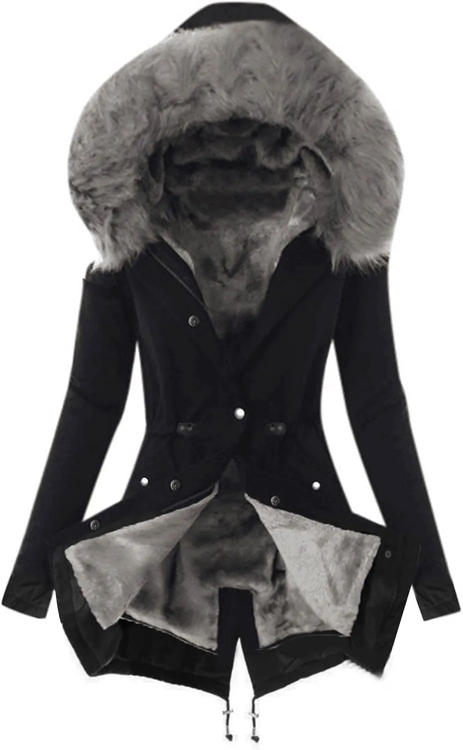 YRAETENM Winter Jackets for Women Sherpa Lined Faux Fur Hooded Mid Long Safari Parka Coat Warm Thicken Hooded Trench Coats