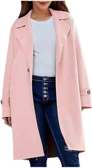 YRAETENM Women's Casual Notch Lapel Wool Coat Single Breasted Raglan Winter Jackets Plus Size Casual Long Trench Coat Peacoat