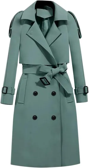 YRAETENM Women's Long Double-Breasted Trench Coat with Belt Lightweight Windbreaker Notch Lapel Collar Long Sleeve Overcoat