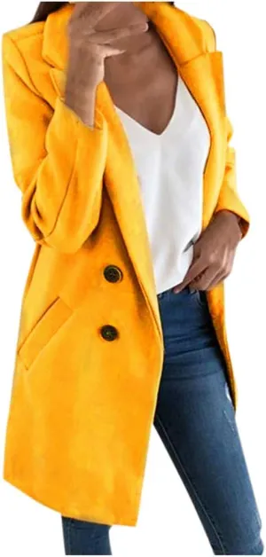 YRAETENM Women's Trench Coats Elegant Double Breasted Wool Blend Pea Coat Business Casual Lapel Slim Fit Overcoat Outerwear
