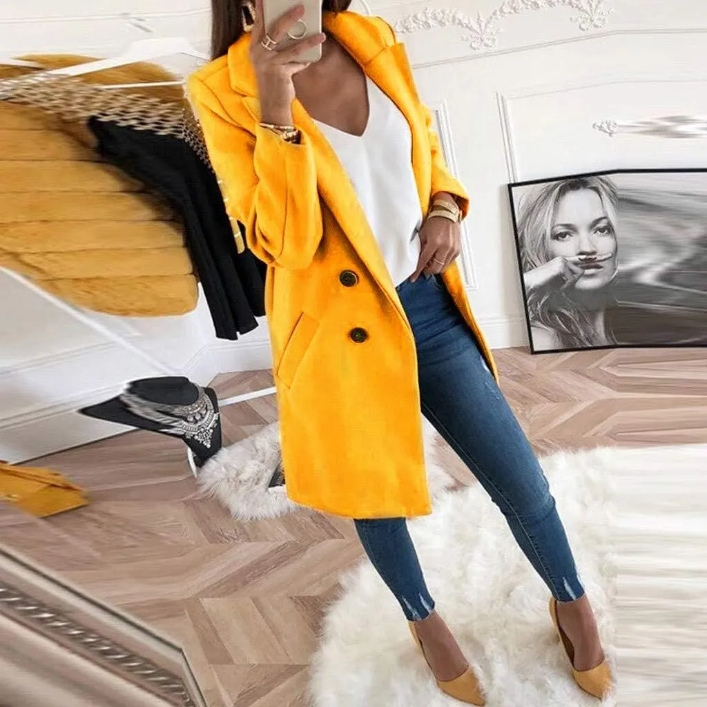 YRAETENM Women's Trench Coats Elegant Double Breasted Wool Blend Pea Coat Business Casual Lapel Slim Fit Overcoat Outerwear
